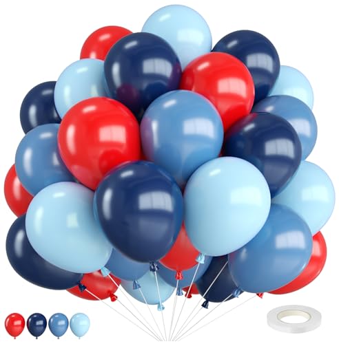 Luftballons Blau,Luftballons Blau Rot,12 Zoll Retro Blau Marine Blaues Rot Latex Ballons,für Geburtstag Babyparty Hochzeit Verlobung Jahrestag Party Spider Man Party Deko von FEYG