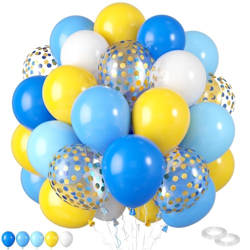 Luftballons Blau Gelb,60 Stück 12 Zoll Blau Gelb Weiß Luftballons mit Konfetti Luftballons für Socer Party Dekoration Babyparty Jahrestag Geburtstag Hochzeit Party-Dekorationen von FEYG