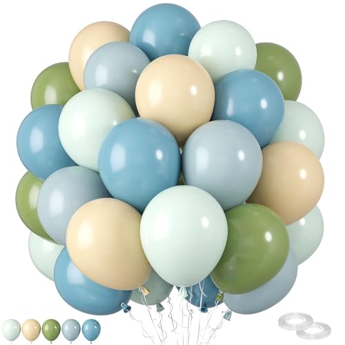 Luftballons Blau Grün,60 Stück 12 Zoll blaugrüne Luftballons, Avocado grün Macaron grün Vintage Ozean blau Nebel blau Vintage Aprikosen Luftballons Geburtstag Babyparty Verlobung Party Dekoration von FEYG