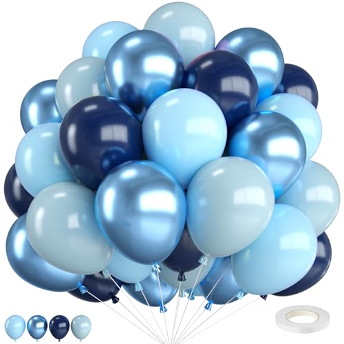 Luftballons Blaue,12 Zoll Metallic Babyblau Staubiges Blau Eisblau und Maca Blau mit Band,für Hochze Geburtstag Babyparty Abschlussfeier Verlobungsfeier Frozen Thema Dekoration von FEYG