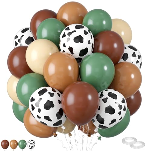 Luftballons Grün Braun,60 Stück 12 Zoll Grüne und Braune Luftballons, Braune Kuh Druck Cowboy Luftballons Retro grüne Aprikose Khaki dunkelbraune Luftballons für Geburtstagsparty Safari Waldthema von FEYG