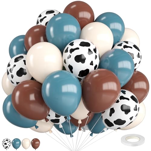 Luftballons Kuh,12 Zoll Cowboy Western Luftballons Kuhblau und Kaffee braun Retro Elfenbein Weiße Luftballons mit Band, für Cowboy Cowgirl Geburtstagsfeier Babyparty Western Farm Party Deko von FEYG