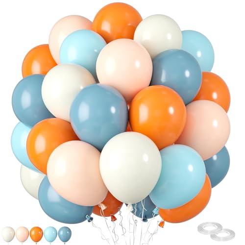 Luftballons Orange Blaue,60 Stück 12 Zoll Orange und Blaue Luftballons,Orange Macaron Orange Retro Meer Blau Blaugrün Elfenbeinweiß Luftballons für Geburtstags Babyparty Party Dekorationen von FEYG