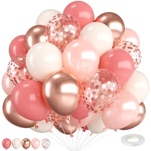 Luftballons Rosa,12 Zoll Altrosa Luftballons Retro Pink Metallic Pink und Roségold Sowie Elfenbein Weiße Rosa Konfetti Ballons,für Hochzeiten Geburtstage Babyparty Verlobungsfeiern Dekoration von FEYG