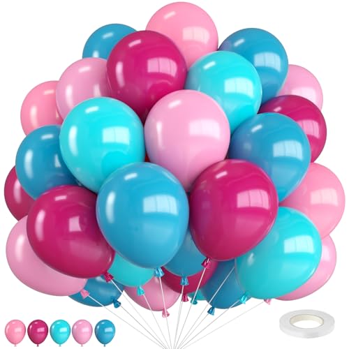 Luftballons Rosa,12 Zoll Luftballons Rosa Blaue Teal Latex Ballons und Schleife,für Geburtstags Babyparty Hochzeit Verlobung Jahrestag Party Gender Reveal Party Deko von FEYG