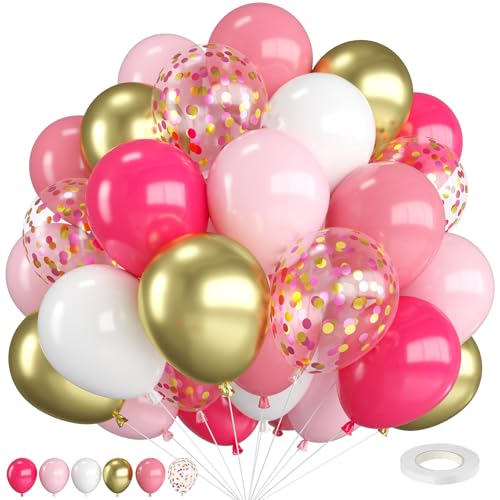 Luftballons Rosa,12 Zoll Rosé und Weiße Luftballons Rosé Hellrosa Gold und Weiß mit Rosafarbenen Konfetti Luftballons,für Hochzeit Geburtstag Babyparty Boho Stil Party Dekoration von FEYG