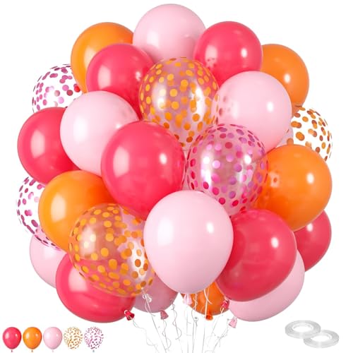 Luftballons Rosa,60 Stück 12 Zoll Orange Rosa Luftballons,Orange Rosa Rosen Rot Champagner Gold mit Konfetti Luftballons für Kinderpartys Hochzeits dekorations zubehör Dekorationen in Pink und Gold von FEYG