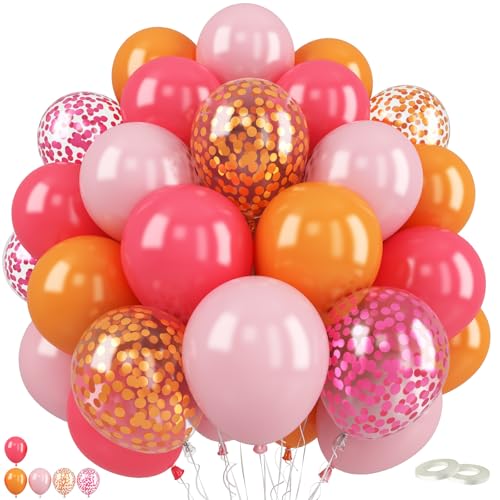 Luftballons Rosa,60 Stück 12 Zoll Orange Rosa Luftballons,Orange Rosa Rosen Rot Champagner Gold mit Konfetti Luftballons für Kinderpartys Hochzeits dekorations zubehör Dekorationen in Pink und Gold von FEYG