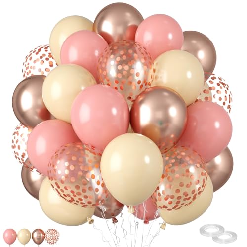 Luftballons Rosa Roségold,60 Stück 12 Zoll Beige Rosa Luftballons, Rouge-Rosa Roségold Retro Aprikosen Luftballons mit Konfetti Luftballons für Mädchen Brautparty Babyparty Boho Geburtstag von FEYG