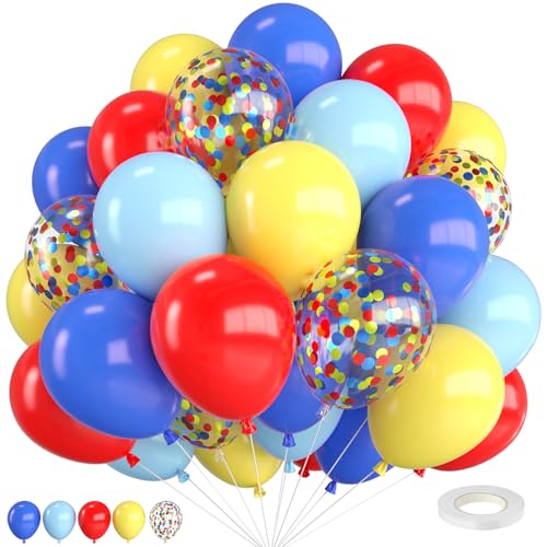 Luftballons Rote Blaue Gelbe,12 Zoll Maca Blau Marineblau Rot und Gelb Konfetti Luftballons mit Band,für Geburtstagsfeier Babyparty Von Spielzeug Inspirierte Geschichte Karnevalsthemen Party Deko von FEYG