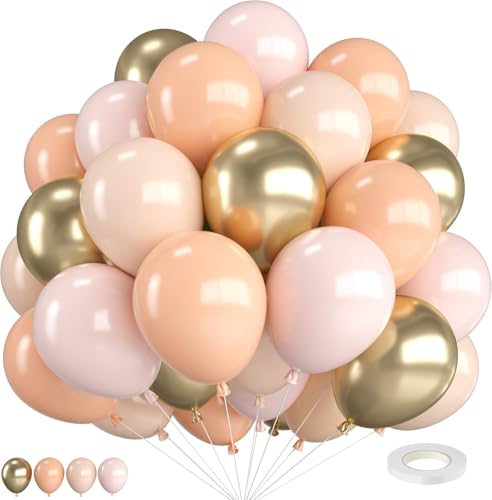 Luftballons Weiß Sand Gold,12 Zoll Doppelt Gefüllte Boho Retro Apricot Ballons mit Metallic Chrom Gold Ballons, für Geburtstag Boho Hochzeit Babyparty Brautdusche Party dekorationen von FEYG