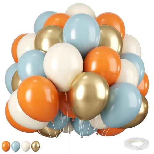 Orange und Blau Ballons, 12 Zoll Retro Orange Staubig Blau Sand Gold Elfenbein Weiß Ballons mit Bändern für Herbst Geburtstag Babyparty Abschluss Verlobung Party Dekorationen von FEYG