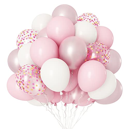 Rosa Luftballons Hellrosa Konfetti-Ballon Weiße Luftballons 20 Stück 12-Zoll-Latex-Helium-Luftballons-Set für Halloween, Babyparty, Hochzeitstag, Geburtstagsfeier-Dekorationen von FEYG