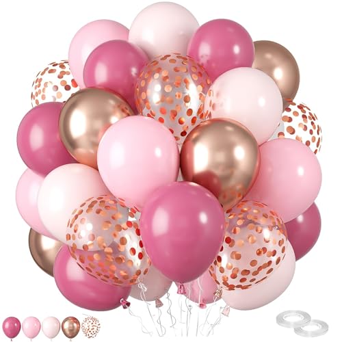 Rose Luftballons,60 Stück 12 Zoll Rose Luftballons Rosegold Retro Pfirsich Macaron Pink Weiß Luftballons mit Konfetti Luftballons für Mädchen Braut Babyparty Boho Geburtstags Dekorationen von FEYG