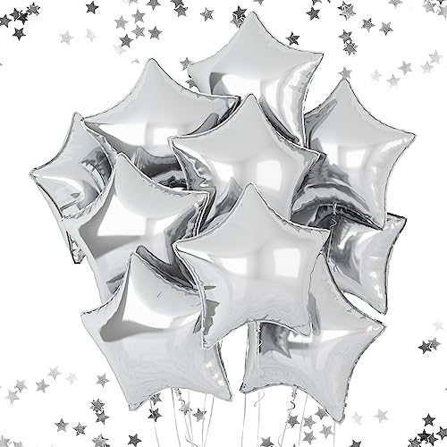 Silberne Sterne Luftballons, 18 Zoll Sterne Folienballons für Helium, 10 Stück Silberne Stern Geburtstagsballons Set für Geburtstagsfeier Abschluss Baby Shower Hochzeit Jubiläum Party Dekorationen von FEYG