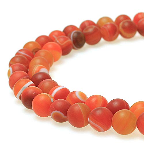 Natursteinperlen, matt, orangefarbener gestreifter Achat, rund, lose Perlen für Schmuckherstellung, DIY, Armband, Halskette (6 mm) von FFDZLOP