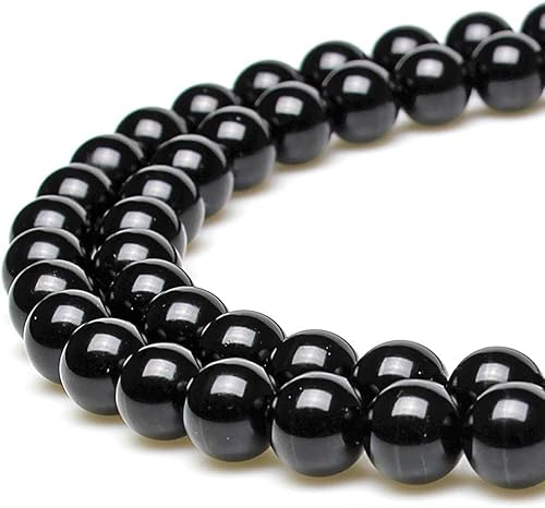 Natursteinperlen aus natürlichem schwarzem Obsidian, lose Perlen werden im Schmuckdesign verwendet, um Armbänder und Halsketten herzustellen, 8 mm von FFDZLOP