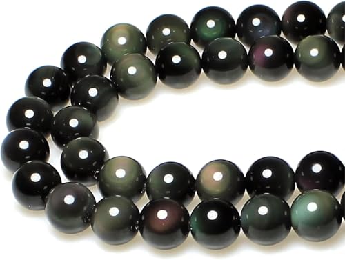 Rare Collection Natursteinperlen, Regenbogen-Obsidian, rund, lose Perlen für Schmuckherstellung, DIY, Armband, Halskette (12 mm) von FFDZLOP