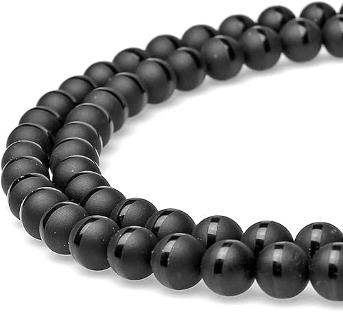 Runde Steinperlen, natürlich, matt, mattiert, einreihig, schwarzer Achat, Onyx, lose Perlen werden im Schmuckdesign verwendet, um Armbänder und Halsketten herzustellen (6 mm) von FFDZLOP