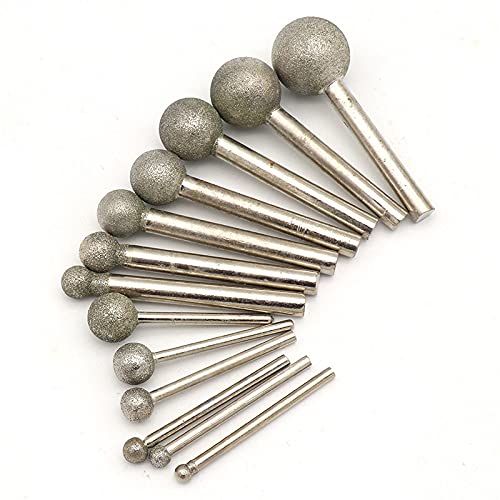 Diamant-Schleif- und Polierfräser Gravur-Bits, 5 Stück 3 mm/6 mm Schaft Kugelförmiger Diamantpolierschleifkopf Schleifstifte Bit Drehbare runde Radgranitbohrer, Silber(3x12mm) von FFENFRYOU