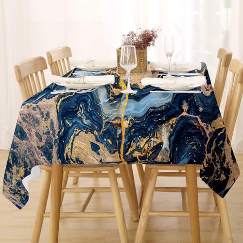 Tischdecke Abwaschbar Fleckschutz Mitteldecke 80x80 cm Klein Eckig Pflegeleicht Tischwäsche Wasserdicht Lotuseffekt Tischdecke Blau Gold Tischdecke Marmor Tischtuch für Küche, Esstisch, Couchtisch von FFFASFY