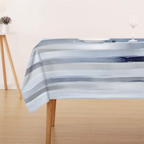 Tischdecke Abwaschbar Fleckschutz Mitteldecke 80x80 cm Klein Eckig Pflegeleicht Tischwäsche Wasserdicht Lotuseffekt Tischdecke Hellblau Tischdecke Streifen Tischtuch für Küche, Esstisch, Couchtisch von FFFASFY