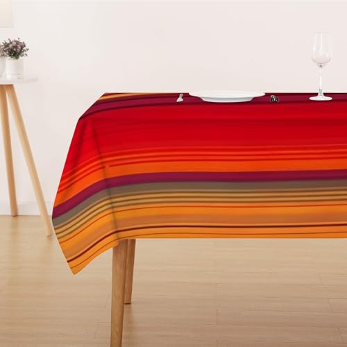 FFFASFY Tischdecke Abwaschbar Fleckschutz Mitteldecke 80x80 cm Klein Eckig Pflegeleicht Tischwäsche Wasserdicht Lotuseffekt Rot Orange Streifen Tischdecke für Küche, Esstisch, Couchtisch von FFFASFY