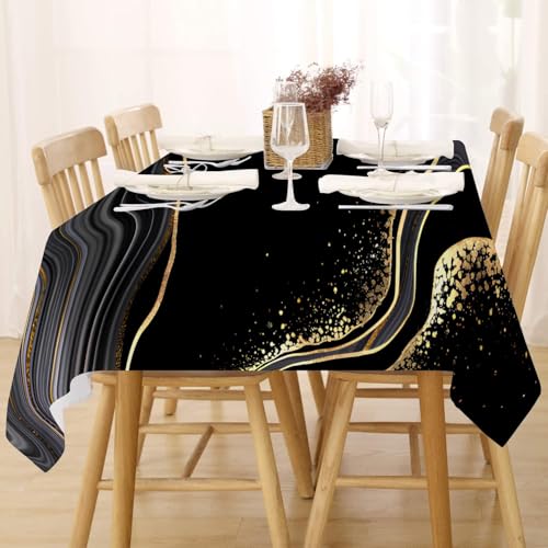 Tischdecke Abwaschbar Fleckschutz Mitteldecke 80x80 cm Klein Eckig Pflegeleicht Tischwäsche Wasserdicht Lotuseffekt Tischdecke Schwarz Gold Tischdecke Marmor Tischtuch für Küche, Esstisch, Couchtisch von FFFASFY