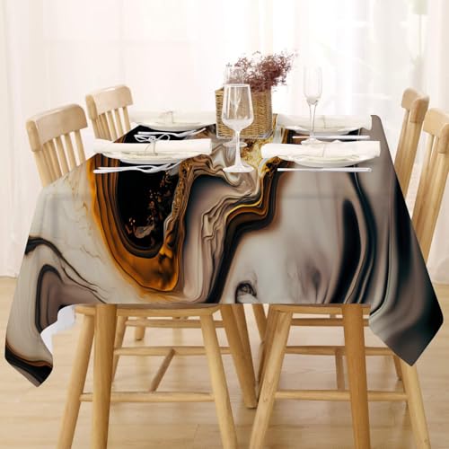 Tischdecke Abwaschbar Fleckschutz Mitteldecke 80x80 cm Klein Eckig Tischwäsche Wasserdicht Lotuseffekt Tischdecke Schwarz Und Gold Tischdecke Marmor Tischtuch für Küche, Esstisch, Couchtisch von FFFASFY