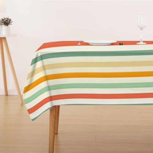 Tischdecke Abwaschbar Fleckschutz Tischdecke 130x160 cm Rechteckig Pflegeleicht Tischwäsche Wasserdicht Lotuseffekt Tischdecke Bunt Tischdecke Streifen Tischtuch für Küche, Esstisch, Couchtisch von FFFASFY