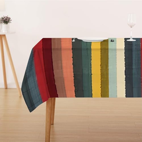 Tischdecke Abwaschbar Fleckschutz Tischdecke 140x220 cm Rechteckig Pflegeleicht Tischwäsche Wasserdicht Lotuseffekt Tischdecke Bunt Tischdecke Streifen Tischtuch für Küche, Esstisch, Couchtisch von FFFASFY