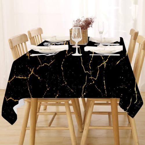 Tischdecke Abwaschbar Fleckschutz Tischdecke 140x220 cm Rechteckig Pflegeleicht Tischwäsche Wasserdicht Lotuseffekt Tischdecke Schwarz Gold Tischdecke Marmor Tischtuch für Küche, Esstisch, Couchtisch von FFFASFY