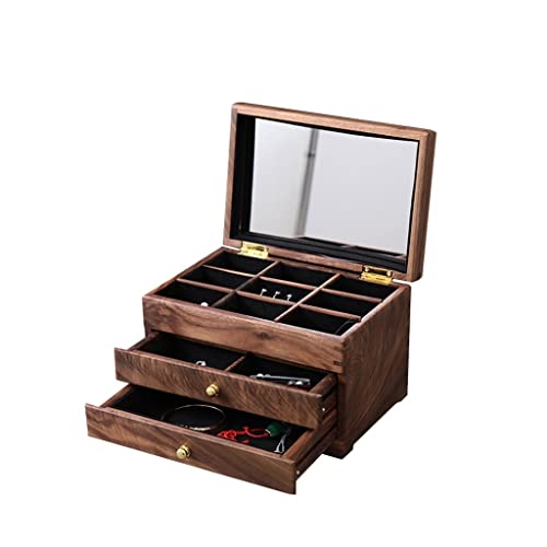 Box Organizer für Damen und Mädchen, Holz, drei Schichten mit Spiegel und Metallgriff, tragbare Schmuckschatulle, Aufbewahrung für Ohrringe, Halsketten, Armbänder, Ringe von FFFSDQAAAAGTTY