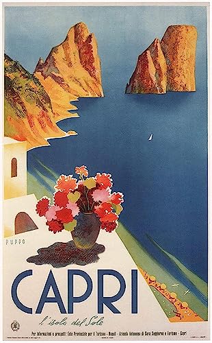 FFIME Capri Italien Vintage Reiseposter Drucke Wandkunst Leinwand Bilder Wohnzimmer Dekor 40x60cm Ungerahmt von FFIME