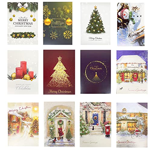 Weihnachtskarten, Set 24 pcs postkarten blanko + 24pcs Umschlag + 24pcs Aufkleber, Retro Design Klappkarten Weihnachtsgrüße, DIY Weihnachten Gift Card Danke Karte Mit Exklusive Frühlingszwiebelpulver von FFTANXS