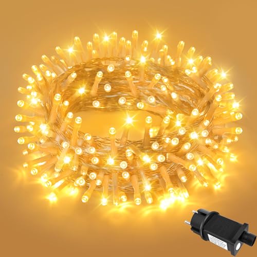 FFZZKJ 8 Modi Lichterkette Außen 10M 100 LED mit Stecker Lichterkette Outdoor Strom IP44 Wasserdicht mit Timer für Außen & Innen für Weihnachten, Garten, Balkon, Zimmer Deko, Hochzeit, Warmweiß von FFZZKJ