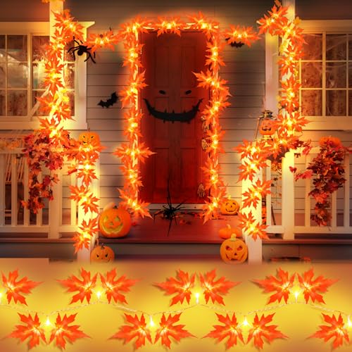 FFZZKJ Herbst Lichterkette 3M 20 LED Halloween Lichterkette Batterie mit Timer Ahornblätter Lichterkette Girlande für Herbstdeko, Halloween Deko von FFZZKJ