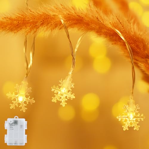 FFZZKJ Schneeflocke Lichterkette Batterie LED Lichterkette mit Batterie Innen Außen mit Timer für kinderzimmer Batteriebetrieben für Weihnachten, 3M 20LED, Warmweiß von FFZZKJ