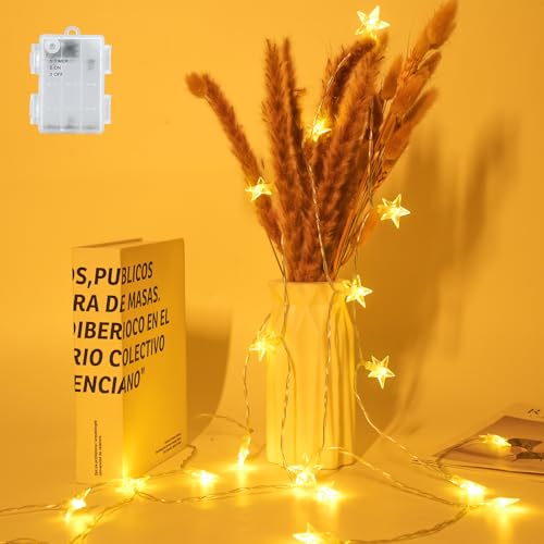 FFZZKJ Lichterkette Sterne für kinderzimmer, Lichterkette Innen Außen mit Timer Batteriebetrieben für Weihnachten, 3M 20LED, Warmweiß von FFZZKJ