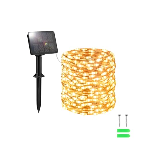 FFZZKJ Solar Lichterkette Außen Solar 100LED 10M Solarlichterkette Außen Wetterfest 8 Modi für Gartendeko, Terrasse, Warmweiß von FFZZKJ