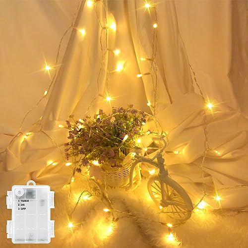 LED Lichterkette Außen Batterie Wasserdicht 2M 20 LED Outdoor Lichterkette Innen Batterie Timer für Balkone, Fenster, Tür, Wände, Kinderzimmer, Schlafzimmer, Weihnachten, Hochzeiten, Warmweiß von FFZZKJ