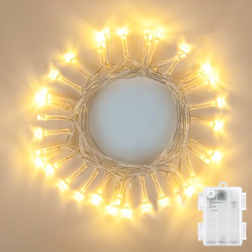 LED Lichterkette Außen Batterie Wasserdicht 3M 30LED Outdoor Lichterkette Innen Batterie Timer für Weihnachten, Kinderzimmer, Schlafzimmer, Hochzeiten, Warmweiß von FFZZKJ