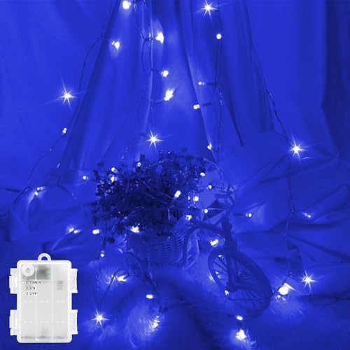 LED Lichterkette Außen Batterie Wasserdicht 3M Outdoor Lichterkette Innen Batterie Timer für Balkone, Fenster, Tür, Wände, Kinderzimmer, Schlafzimmer, Halloween, Weihnachten, Hochzeiten, Blau von FFZZKJ