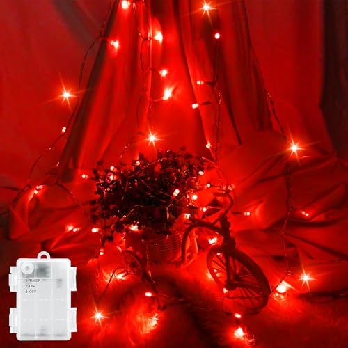 LED Lichterkette Außen Batterie Wasserdicht 3M Outdoor Lichterkette Innen Batterie Timer für Balkone, Fenster, Tür, Wände, Kinderzimmer, Schlafzimmer, Halloween, Weihnachten, Hochzeiten, Rot von FFZZKJ