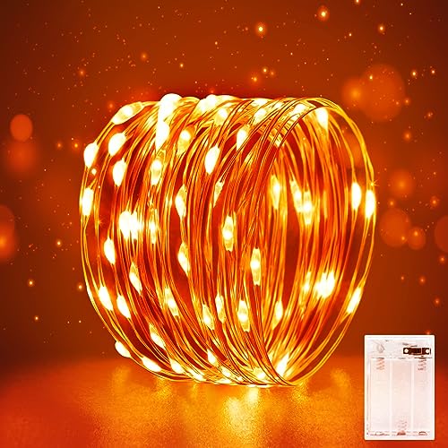 Mini LED Lichterkette Batterie 3M für Innen mit Timer Lichterkette Klein mit Batterie Draht für Hochzeit,Weihnachten,Party,Halloween,Schlafzimmer,Gift Deko, Orange von FFZZKJ