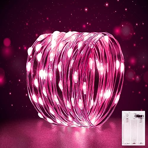 Mini LED Lichterkette Batterie 3M für Innen mit Timer Lichterkette Klein mit Batterie Draht für Hochzeit,Weihnachten,Party,Halloween,Schlafzimmer,Gift Deko, Rosa von FFZZKJ