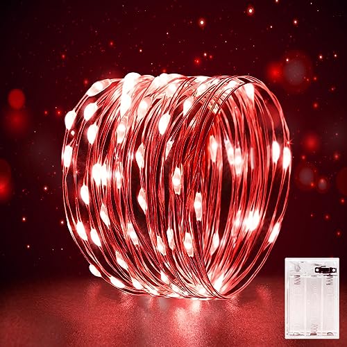 Mini LED Lichterkette Batterie 3M für Innen mit Timer Lichterkette Klein mit Batterie Draht für Hochzeit,Weihnachten,Party,Halloween,Schlafzimmer,Gift Deko, Rot von FFZZKJ