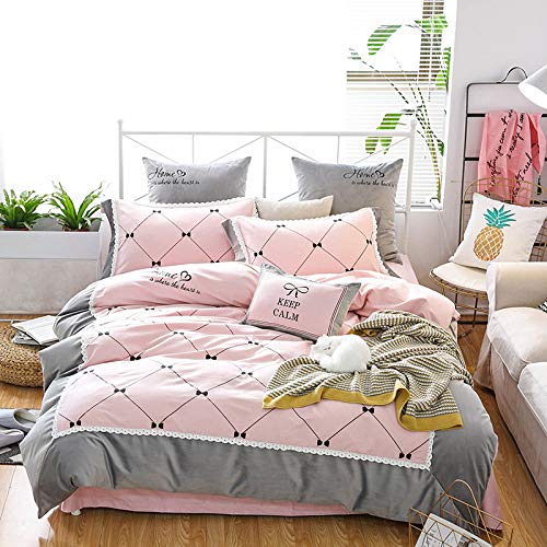 Blau Rosa s 4/7 Stück warmen Samtstoff Stickerei Bettbezug flache Bett-Bett-Bett-Bett-Set 2 7 Stück von FGDSEEEKJUFHH