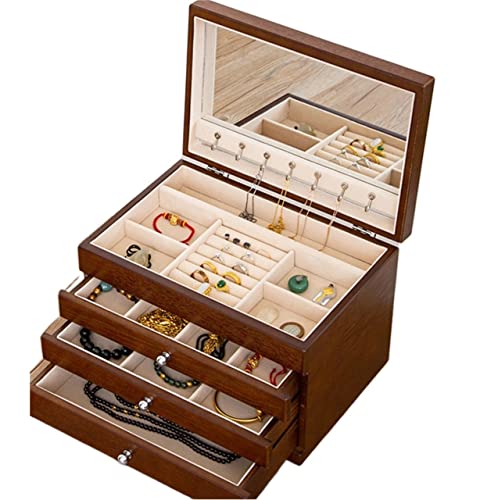 Schmuck-Organizer, Schmuckschatulle, 4 Schubladen, Aufbewahrungsbox, Organizer mit Schloss, Samt, für Ringe, Halsketten, Ohrringe, Schmuckkästchen, Schmuck-Display-Aufbewahrung, (Bruin 31 x 31 x 21 von FGDSEEEKJUFHH