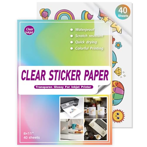 Bedruckbares Vinyl für Tintenstrahldrucker A4 [85% transparent] – 40 Blatt, transparentes und wasserabweisendes Aufkleberpapier für Cricut, selbstklebende Aufkleber, DIY-Aufkleber, Produktetiketten von FGGNCBL